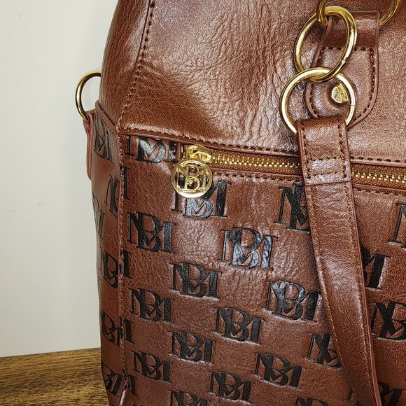 Badgley Mischka Monogram Leather Tote Bag With Gold Hardware - Picture 3 of 10